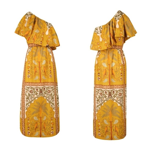 JOHANNA ORTIZ From Salsa To Mamba dress midi yellow one shoulder tropical boho - Picture 5 of 15